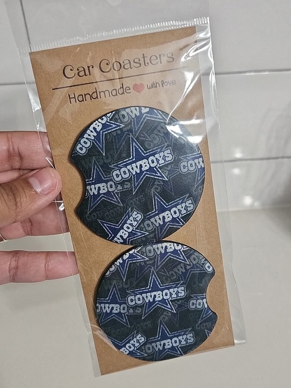 NFL Dallas Cowboys Blue and White Car Cup Coasters – Set of 2